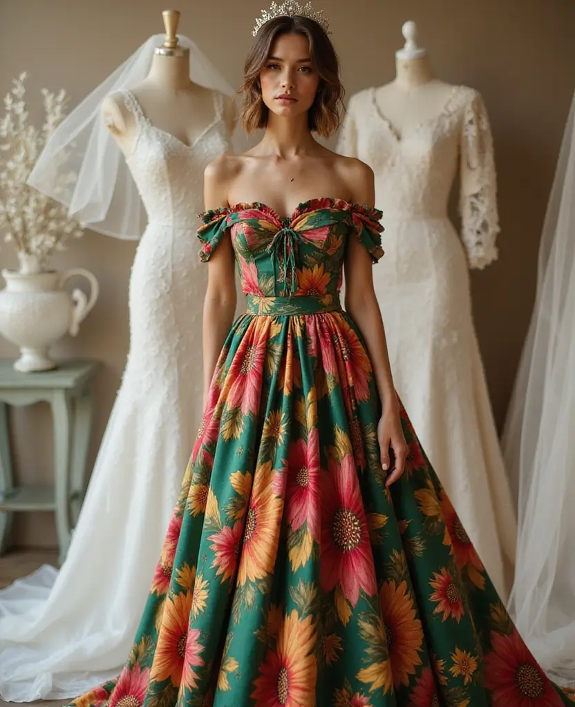 24 Modest Wedding Dresses That Are Simply Stunning - 10. Bold Prints and Patterns