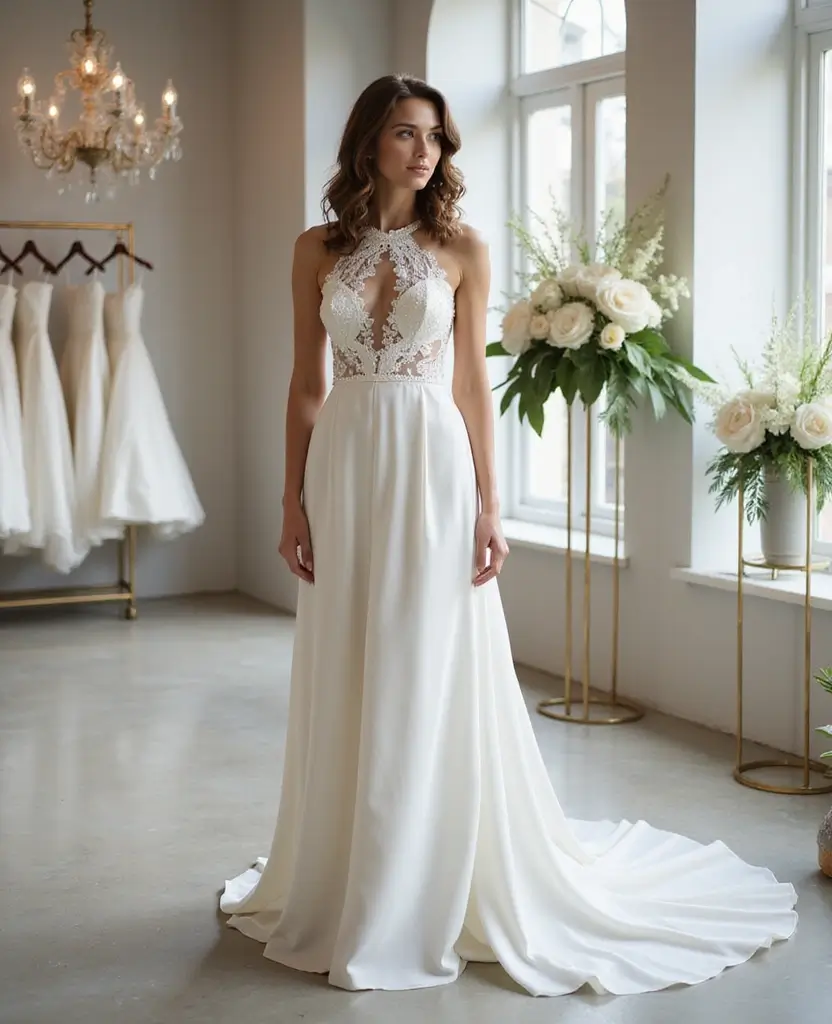 24 Modest Wedding Dresses That Are Simply Stunning - 21. Unique Neckline Designs