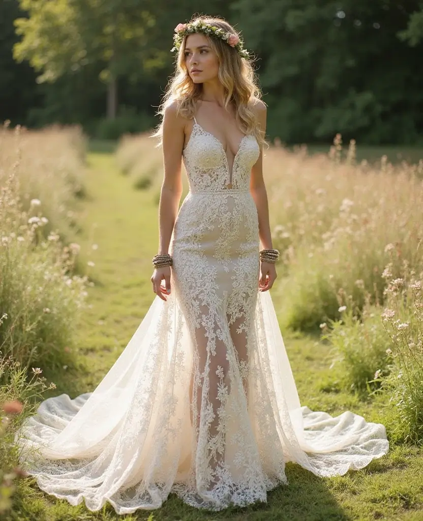 24 Modest Wedding Dresses That Are Simply Stunning - 6. Bohemian Vibes with Lace