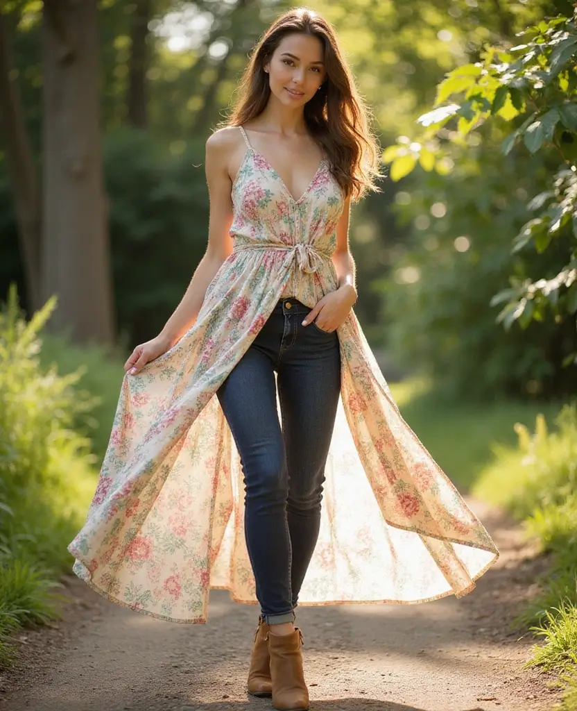 24 Stylish Ways to Wear a Dress Over Jeans - 1. Maxi Dress Magic