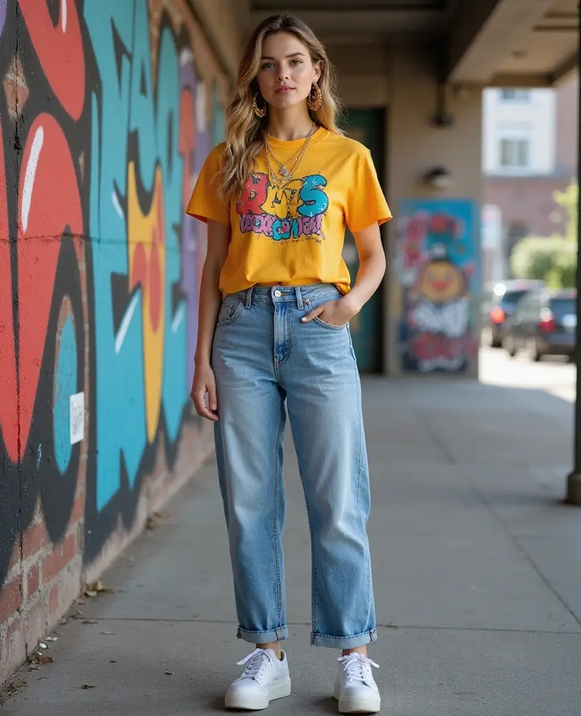 24 Stylish Ways to Wear a Dress Over Jeans - 2. The Classic T-Shirt Dress