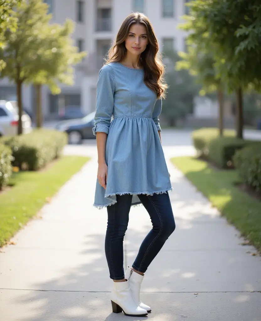 24 Stylish Ways to Wear a Dress Over Jeans - 6. Denim on Denim