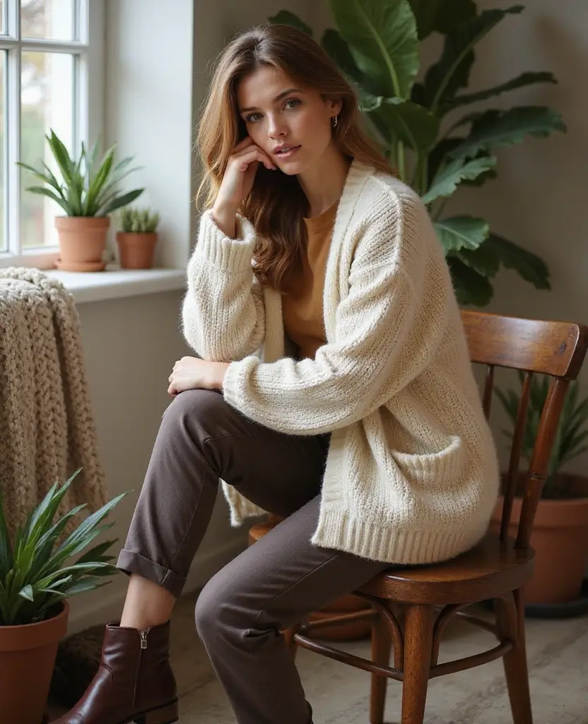 25 Aesthetic Outfit Ideas for Instagram-Worthy Looks - 13. Cozy Cardigans and Boots