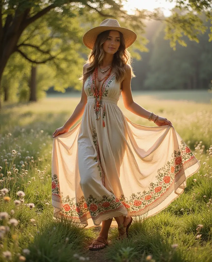 25 Aesthetic Outfit Ideas for Instagram-Worthy Looks - 2. Boho-Chic Maxi Dress