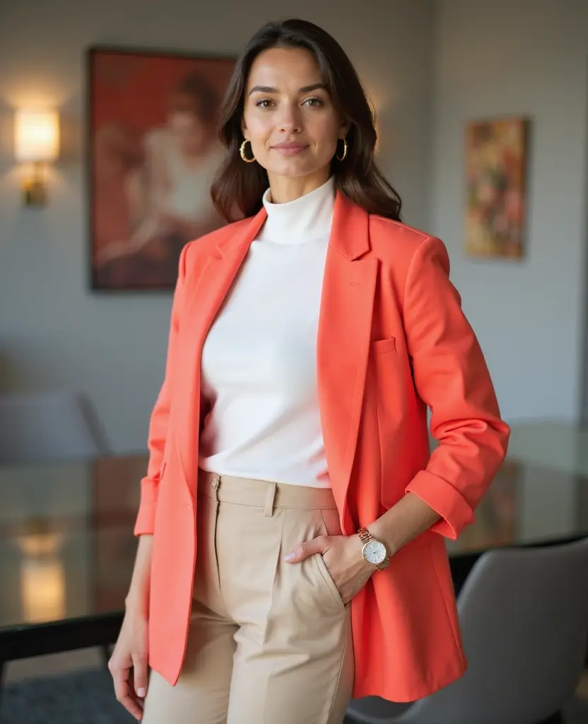 25 Basic Outfit Ideas That Are Anything But Boring - 18. Brightly Colored Jacket with Neutral Base