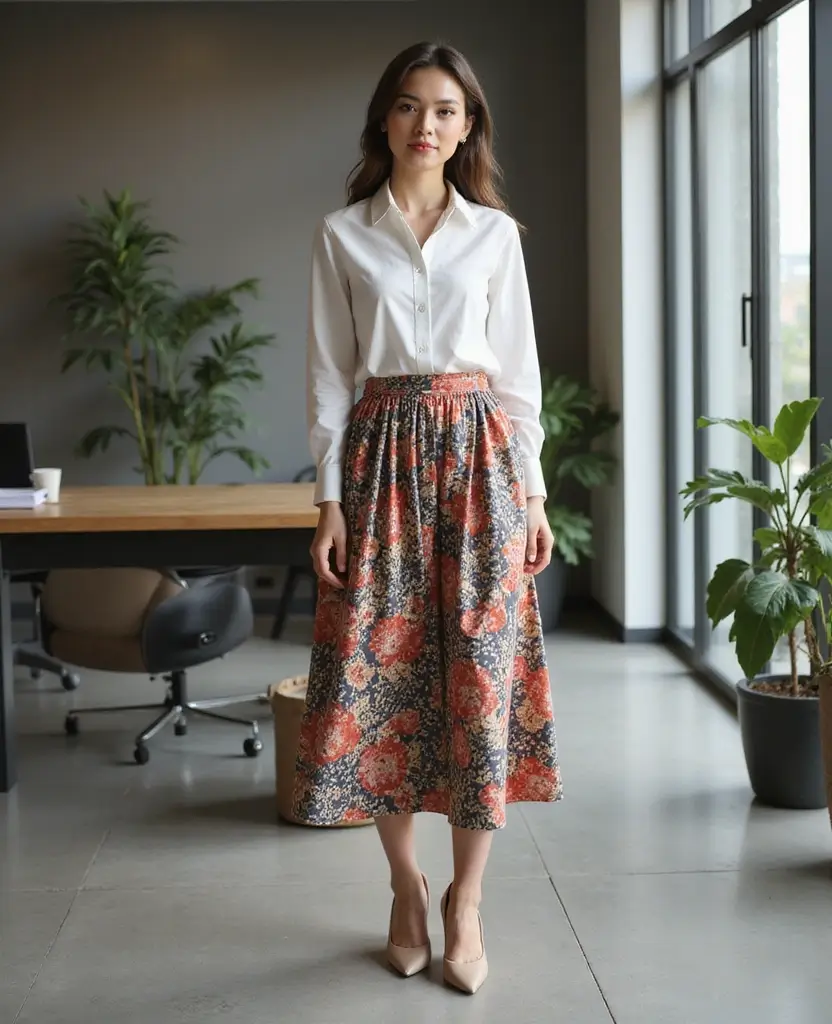 25 Basic Outfit Ideas That Are Anything But Boring - 7. Button-Up Shirt with Midi Skirt
