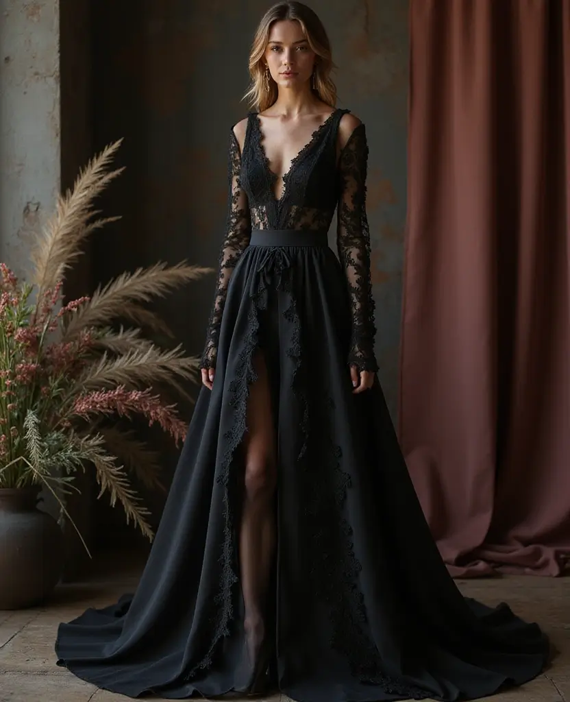 25 Black Wedding Dresses for Bold Brides - 19. Edgy Sheer Panels