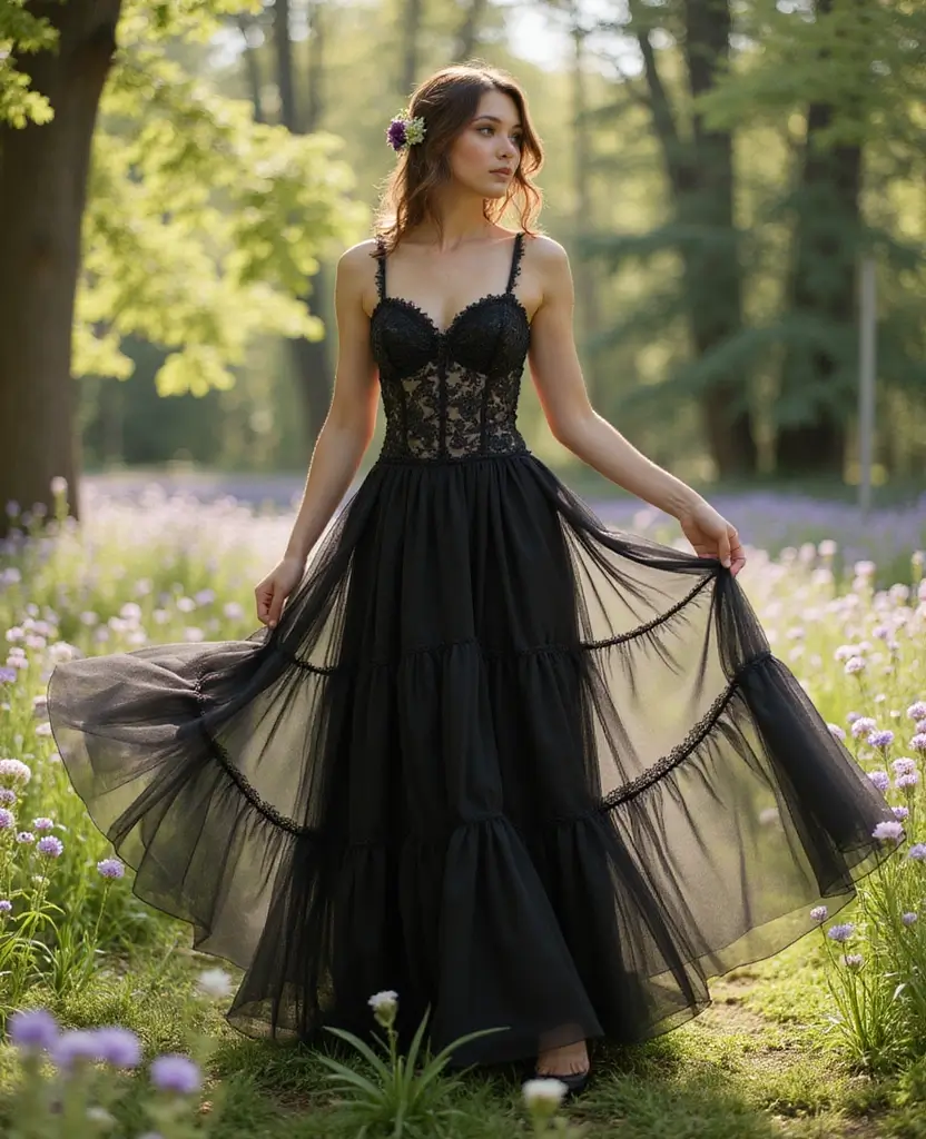 25 Black Wedding Dresses for Bold Brides - 7. Romantic Tulle Skirt and Bodice Combo