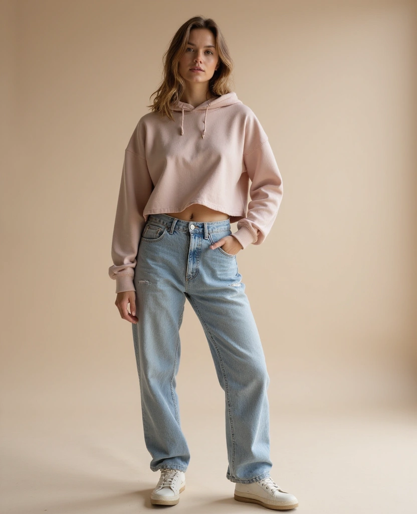 25 Comfy Outfit Ideas You’ll Never Want to Take Off - 12. Cropped Hoodie & High-Waisted Jeans
