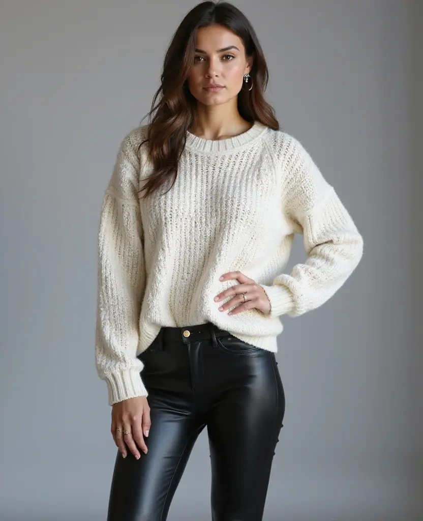 25 Comfy Outfit Ideas You’ll Never Want to Take Off - 8. Leather Leggings & Oversized Sweater