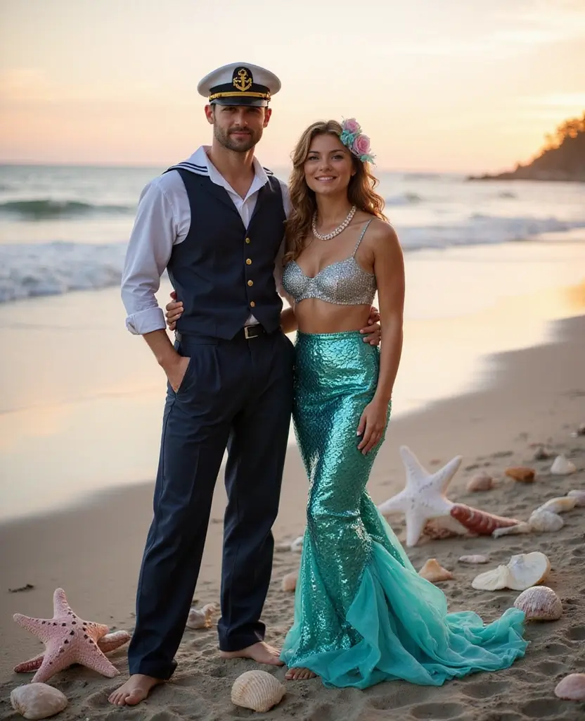 25 Couples Halloween Costume Ideas That Will Win Every Party - 21. Vintage Sailor and Mermaid