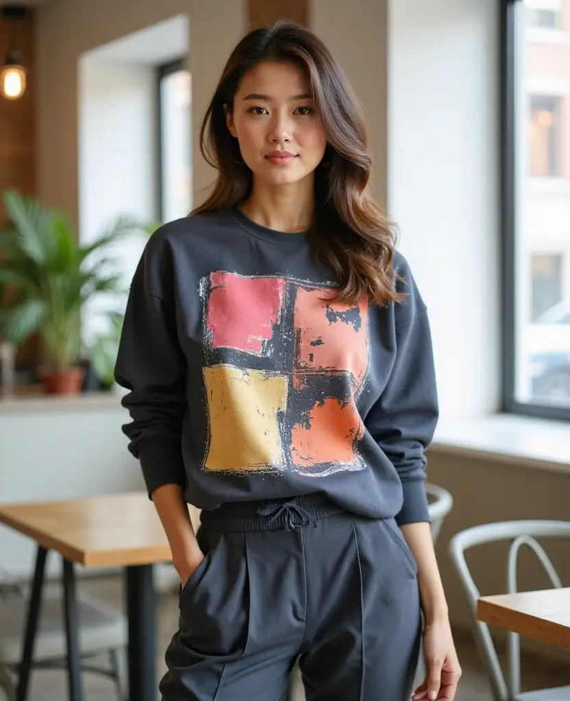 25 Cute Outfit Ideas That Are Easy to Recreate - 11. Graphic Sweatshirts and Pleated Pants