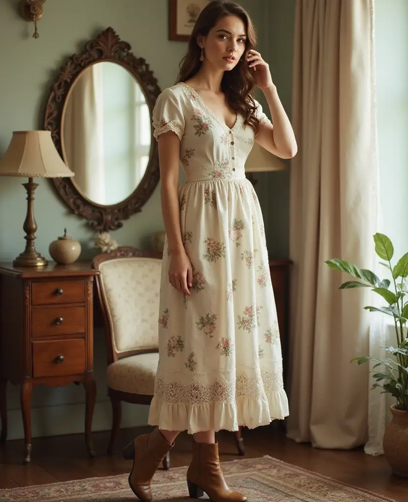25 Dress Design Sketches to Inspire Your Next Look - 12. Vintage-Inspired Dress with Retro Boots