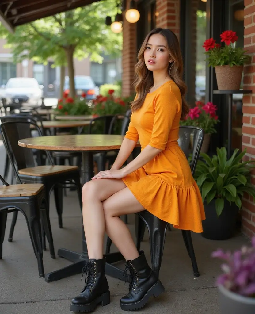 25 Dress Design Sketches to Inspire Your Next Look - 14. Jersey Dress with Combat Boots