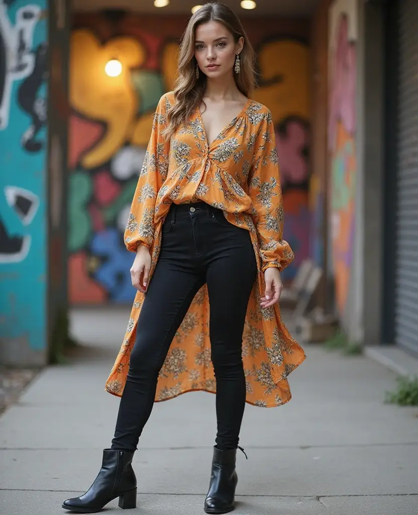 25 Dress Design Sketches to Inspire Your Next Look - 21. Dress Over Pants with Stylish Ankle Boots