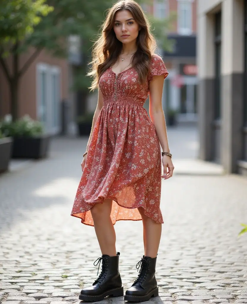 25 Dress Design Sketches to Inspire Your Next Look - 3. A-Line Dress with Combat Boots