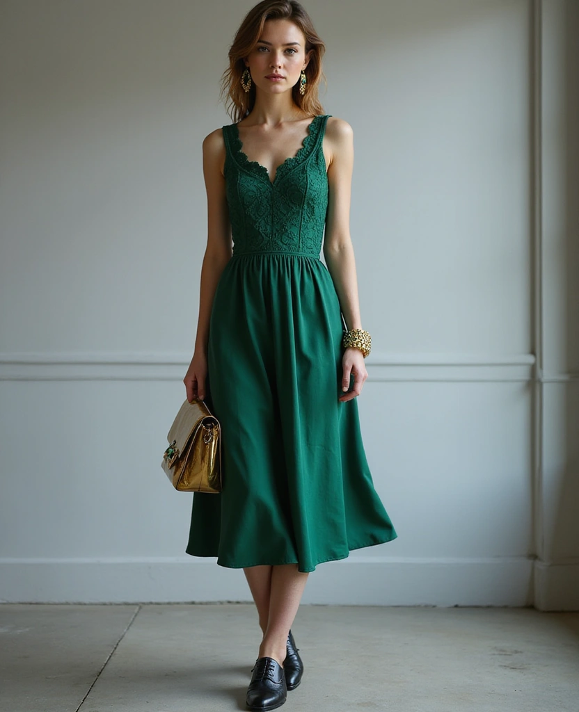25 Dress Outfits That Will Make You Stand Out - 22. Textured Dress with Stylish Oxfords