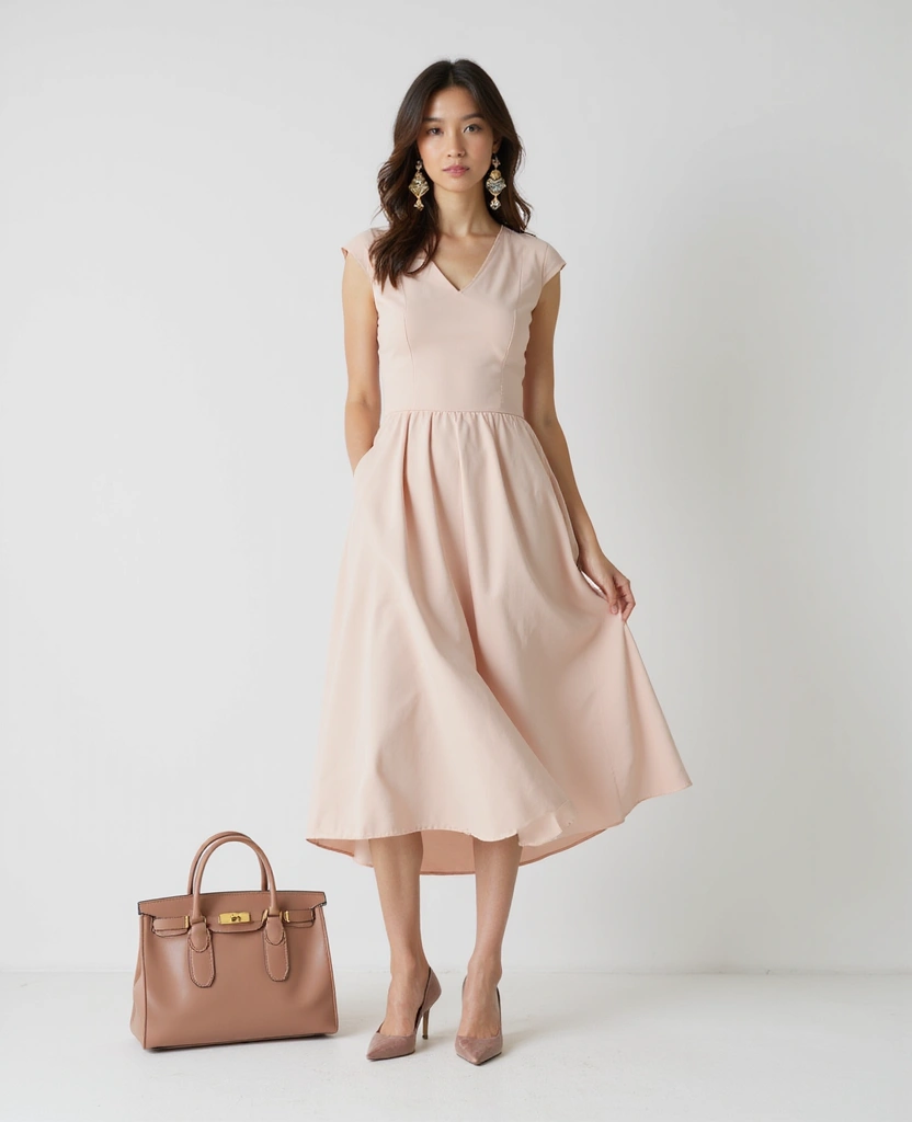 25 Dress Outfits That Will Make You Stand Out - 8. Tailored Midi Dress with Stylish Heels