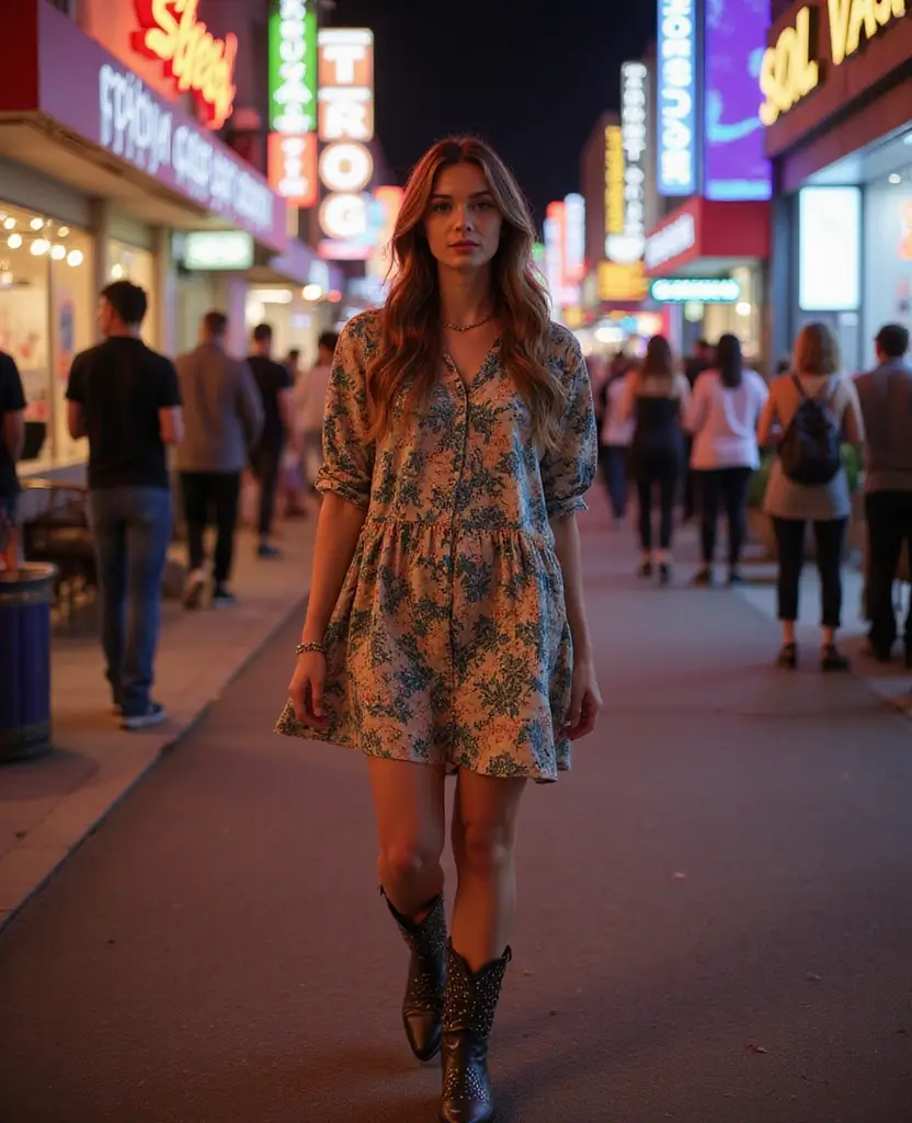25 Dress and Cowboy Boots Outfits for a Western Chic Look - 21. Shift Dress with Studded Boots
