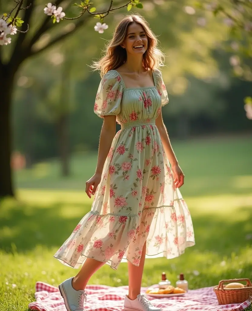 25 Dress and Cowboy Boots Outfits for a Western Chic Look - 22. Midi Dress with Cowboy Sneakers
