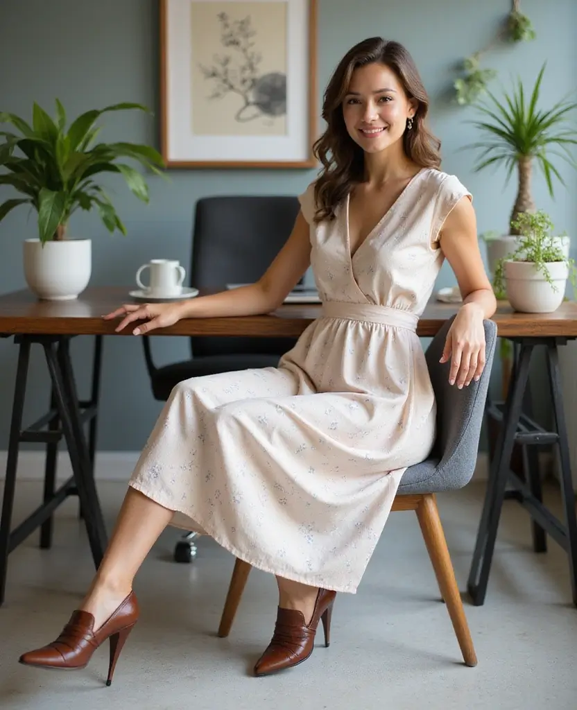 25 Dress and Cowboy Boots Outfits for a Western Chic Look - 23. Empire Waist Dress with Cowboy Loafers
