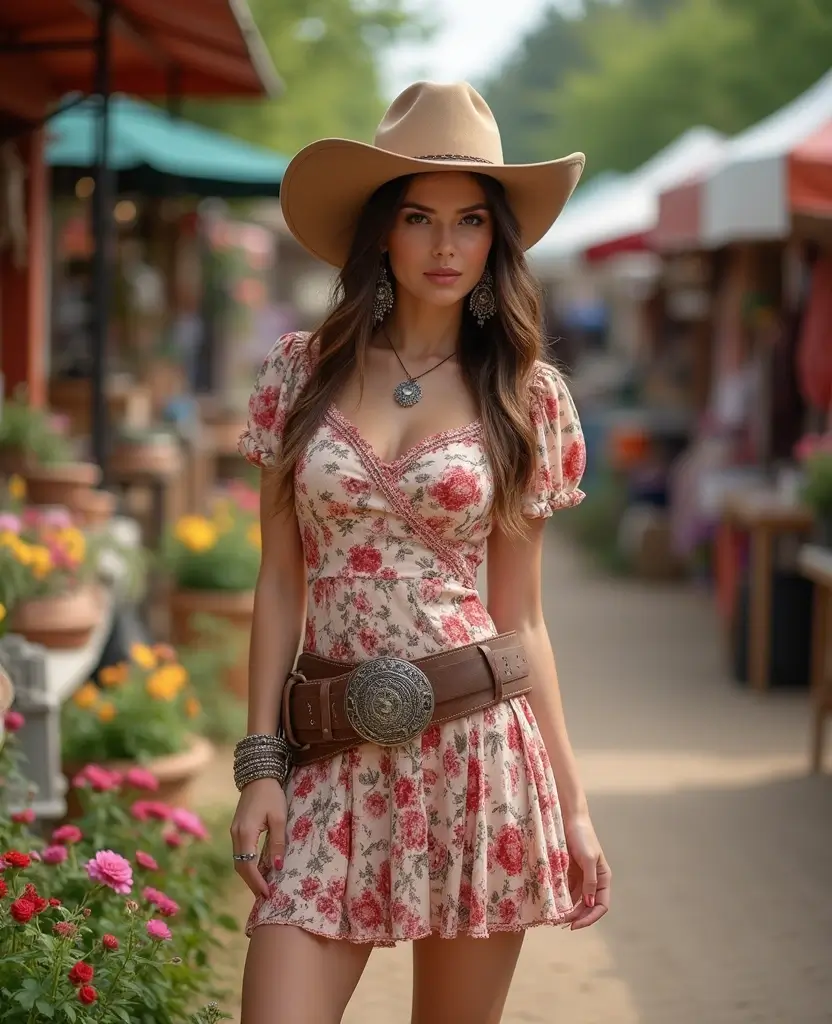 25 Dress and Cowboy Boots Outfits for a Western Chic Look - 8. Vintage-Style Dress with Western Belt