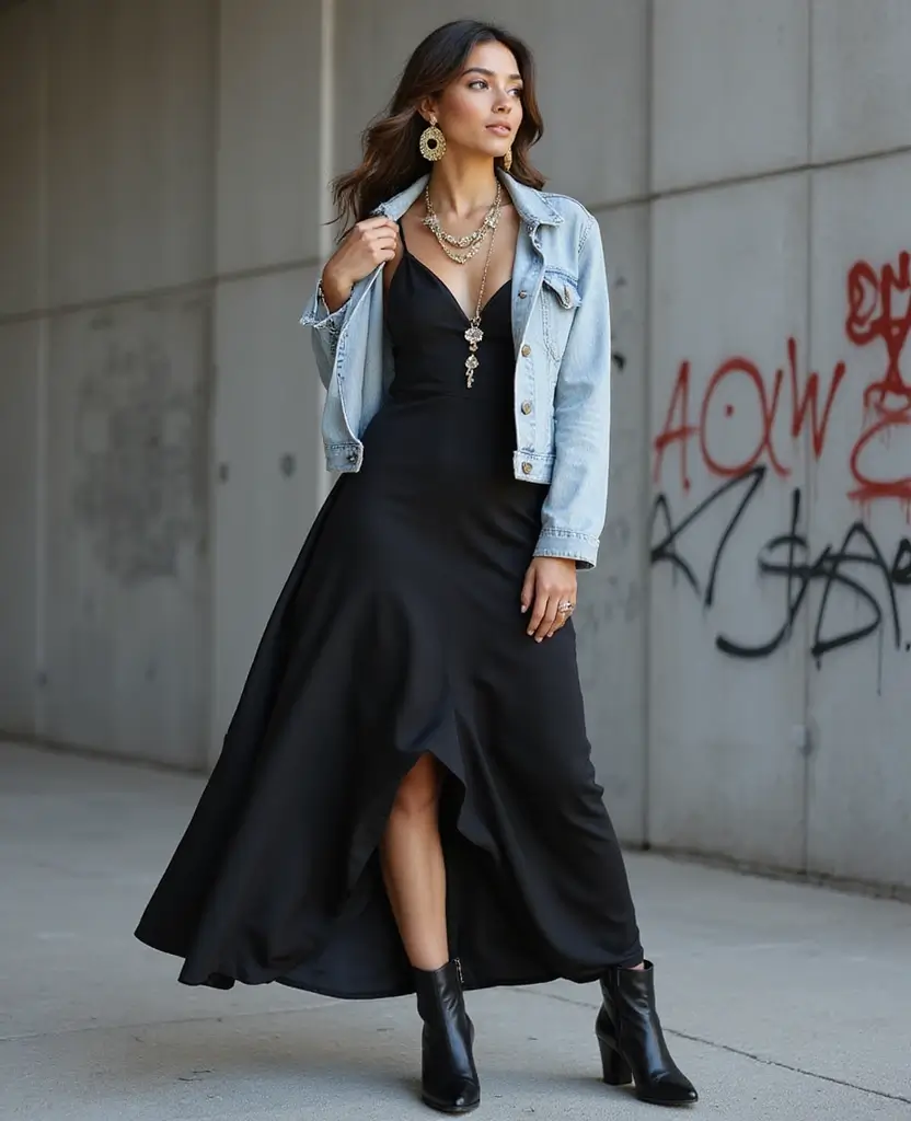 25 Jean Dress Outfits You’ll Want to Copy - 1. The Classic Black Slip Dress for Effortless Elegance