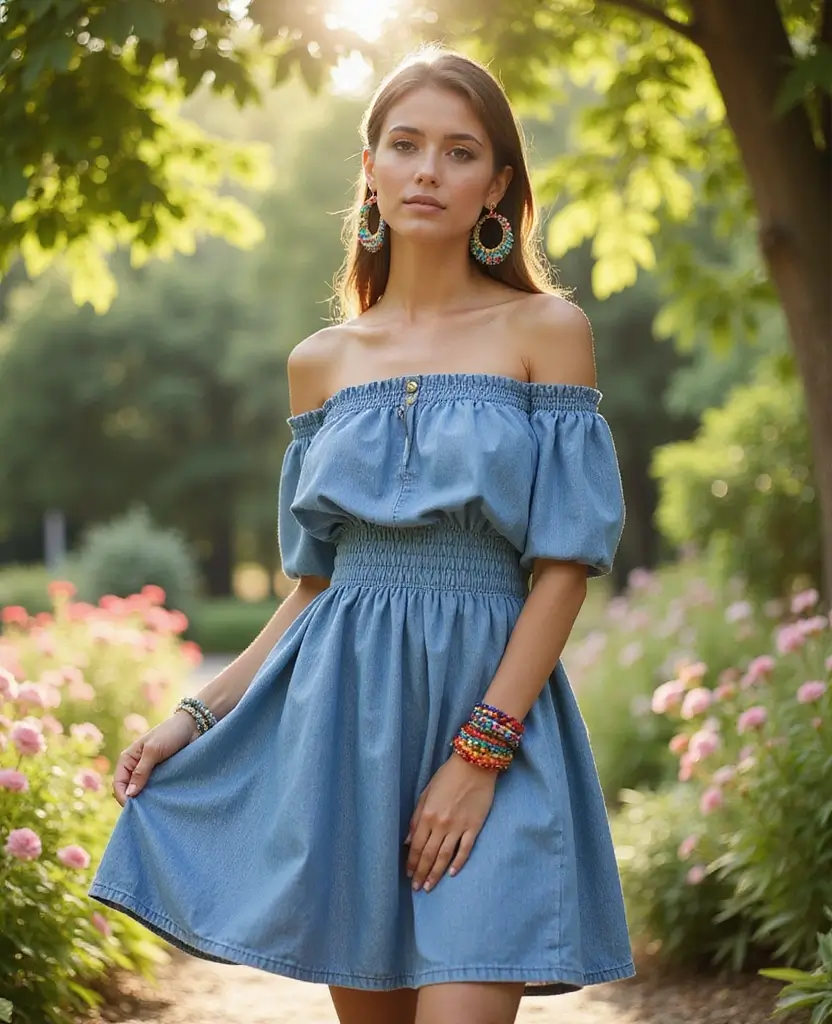 25 Jean Dress Outfits You’ll Want to Copy - 10. Off-Shoulder Denim Dress for a Flirty Vibe