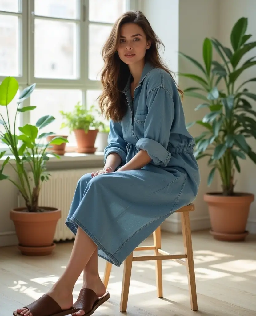 25 Jean Dress Outfits You’ll Want to Copy - 16. Denim Smock Dress for a Relaxed Fit