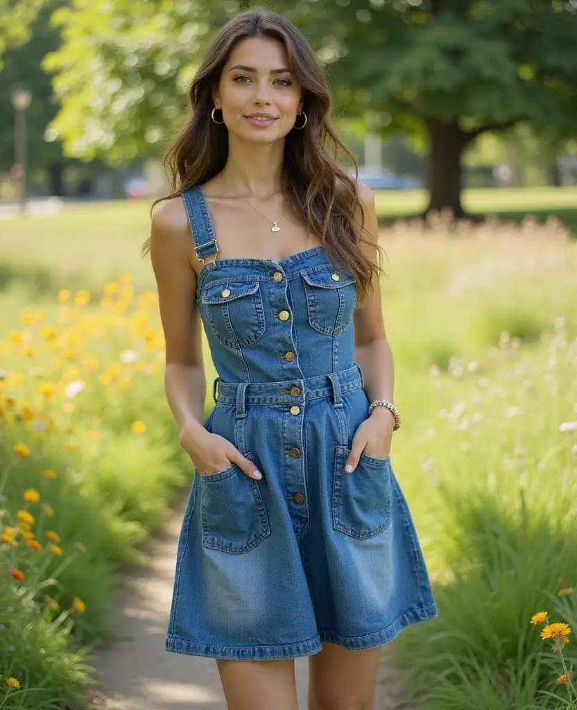 25 Jean Dress Outfits You’ll Want to Copy - 22. Denim Dress with Pocket Details for Fun and Functionality