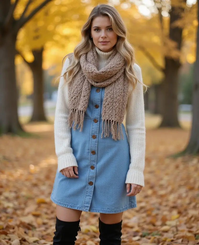 25 Jean Dress Outfits You’ll Want to Copy - 4. Layered Looks: Jean Dress with Turtlenecks