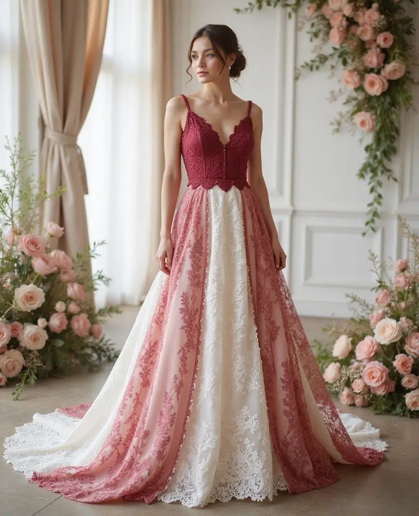 25 Lace Wedding Dresses for Timeless Romance - 18. Color-Blocked Lace Gowns