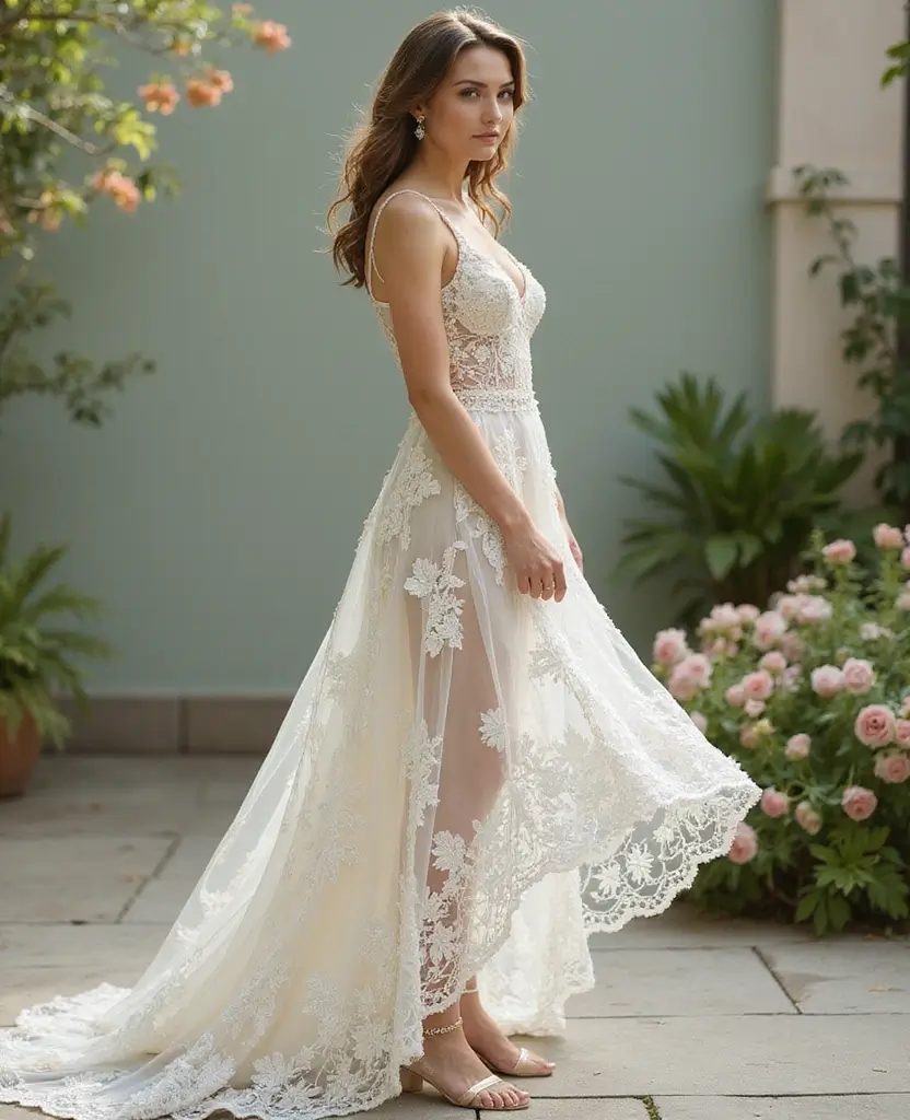 25 Lace Wedding Dresses for Timeless Romance - 19. Asymmetrical Lace Hemlines