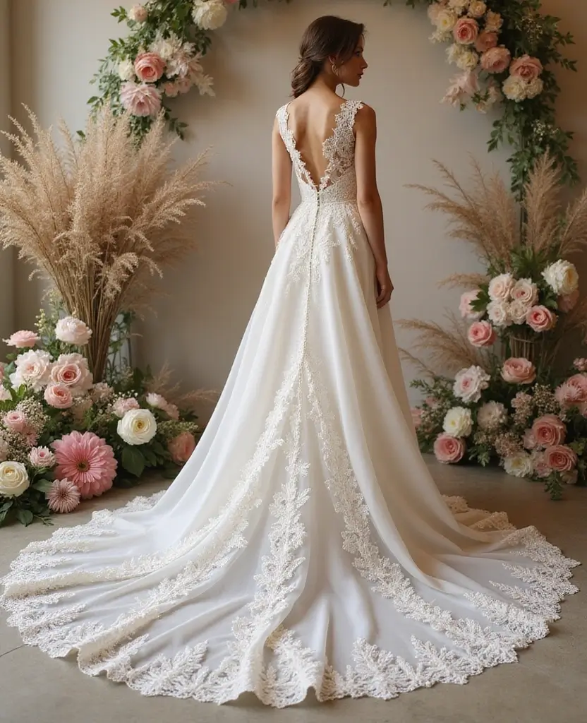 25 Lace Wedding Dresses for Timeless Romance - 21. Detailed Lace Train