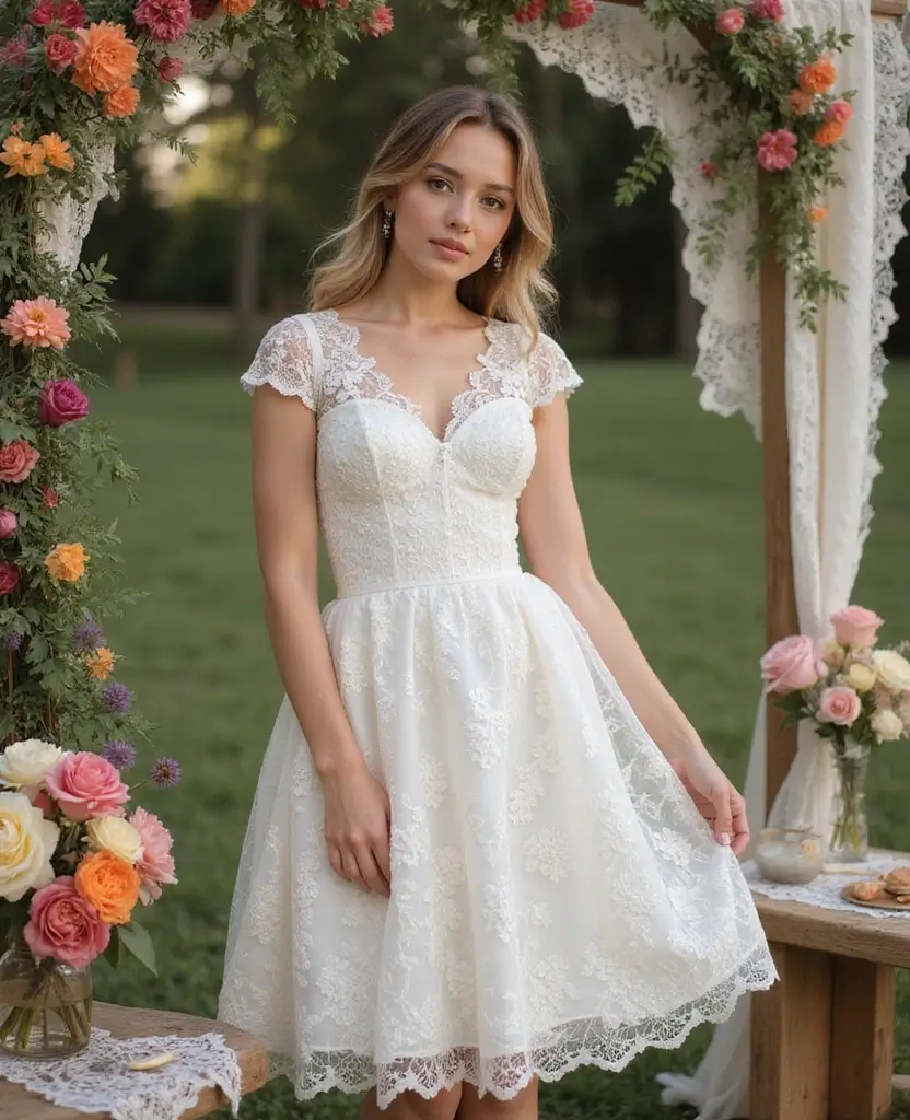 25 Lace Wedding Dresses for Timeless Romance - 7. Tea-Length Lace Dresses
