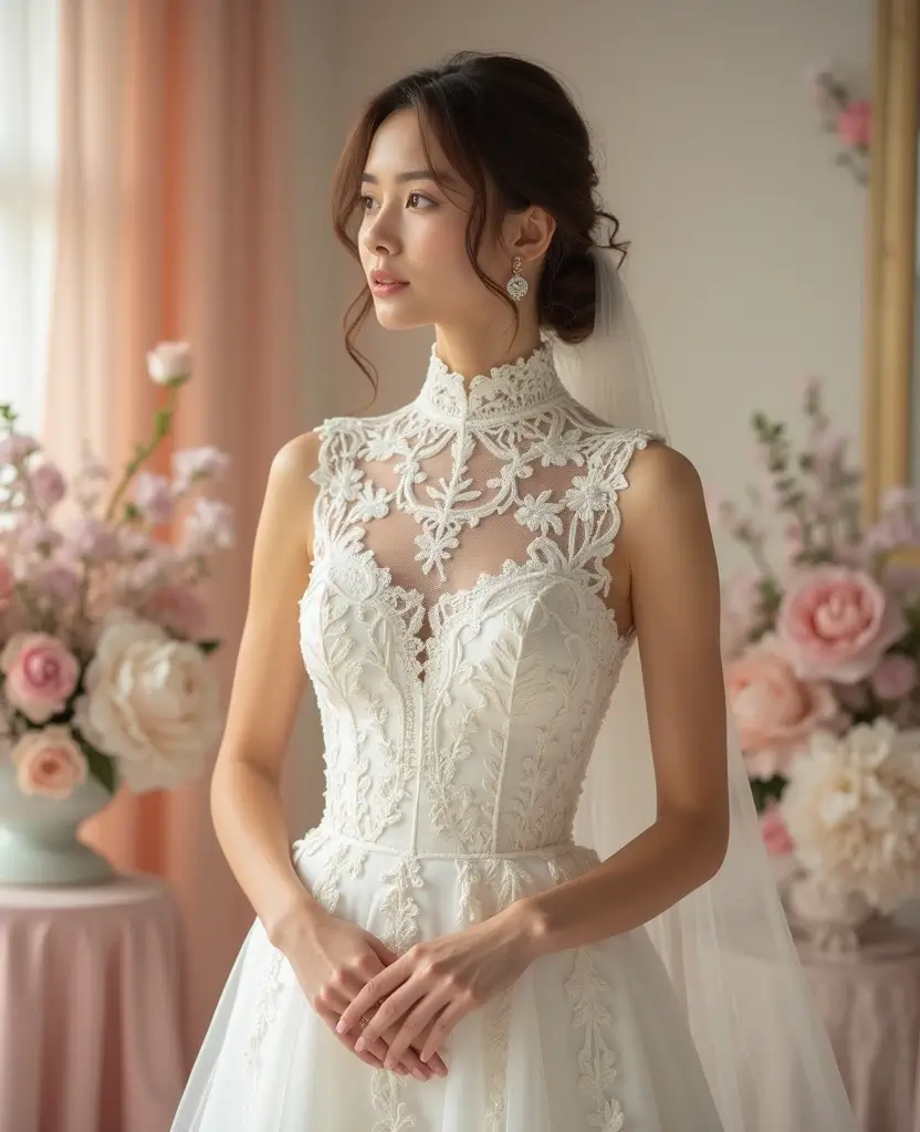 25 Lace Wedding Dresses for Timeless Romance - 9. High-Neck Lace Design