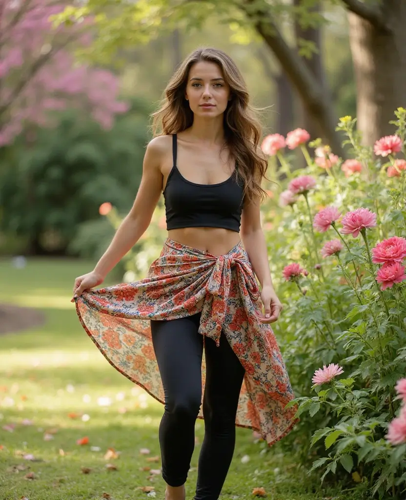 25 Leggings Outfit Ideas That Go Beyond the Gym - 22. Leggings with a Wrap Skirt