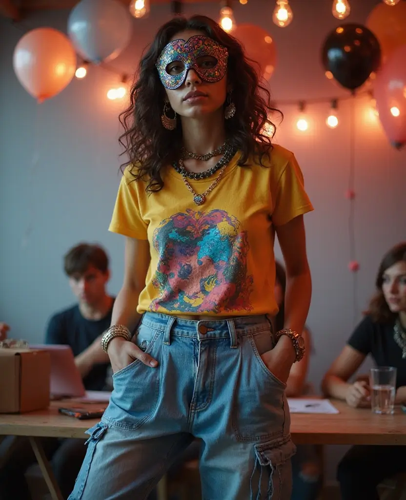 25 Masquerade Outfit Ideas for a Mysterious Night - 15. Cargo Jeans and a Graphic Tee