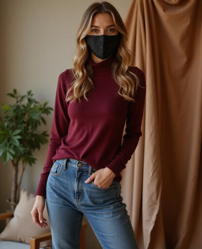 25 Masquerade Outfit Ideas for a Mysterious Night - 17. Cargo Jeans and a Turtleneck Sweater