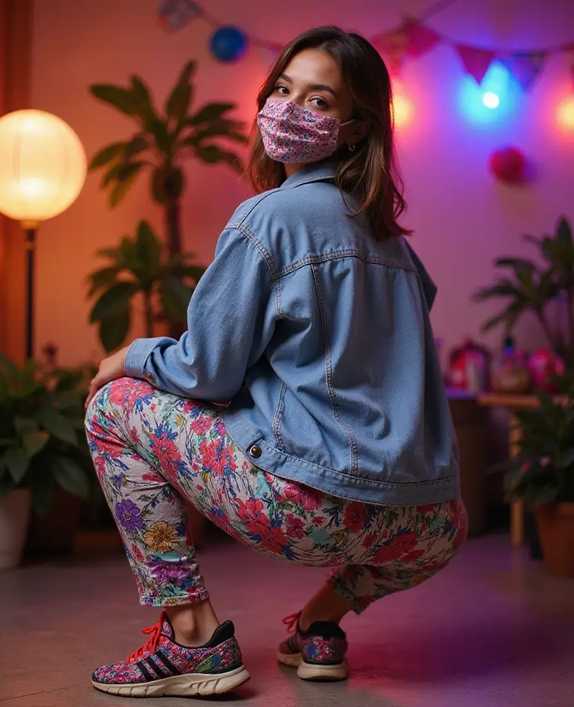 25 Masquerade Outfit Ideas for a Mysterious Night - 19. Patterned Jeans and a Denim Jacket