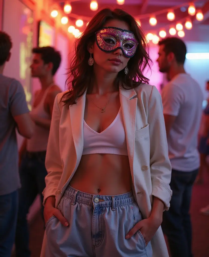 25 Masquerade Outfit Ideas for a Mysterious Night - 24. Jogger Jeans and a Relaxed Blazer