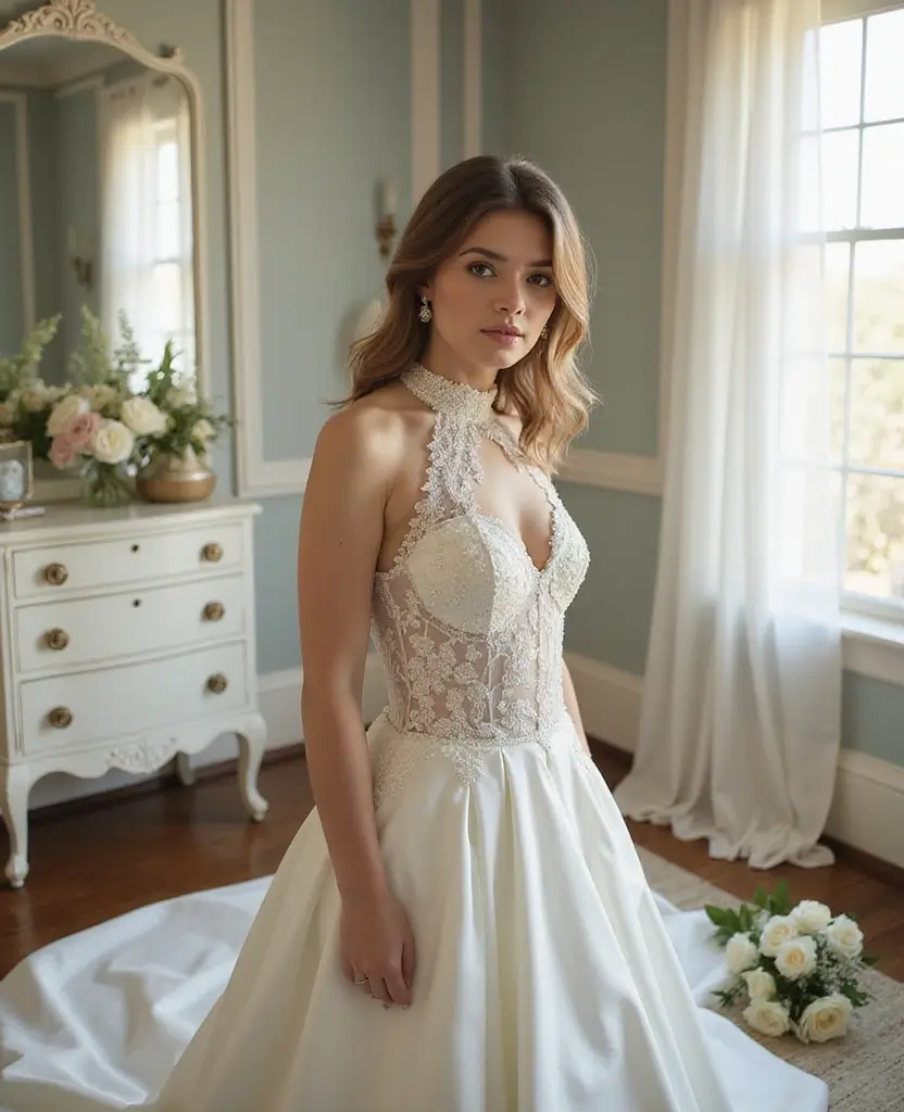 25 Mermaid Wedding Dresses for Glamorous Brides - 18. Vintage-inspired High Necklines