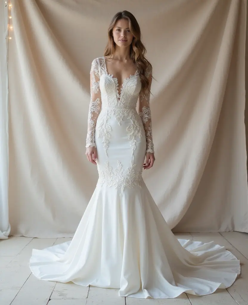 25 Mermaid Wedding Dresses for Glamorous Brides - 23. Elegant Bishop Sleeves