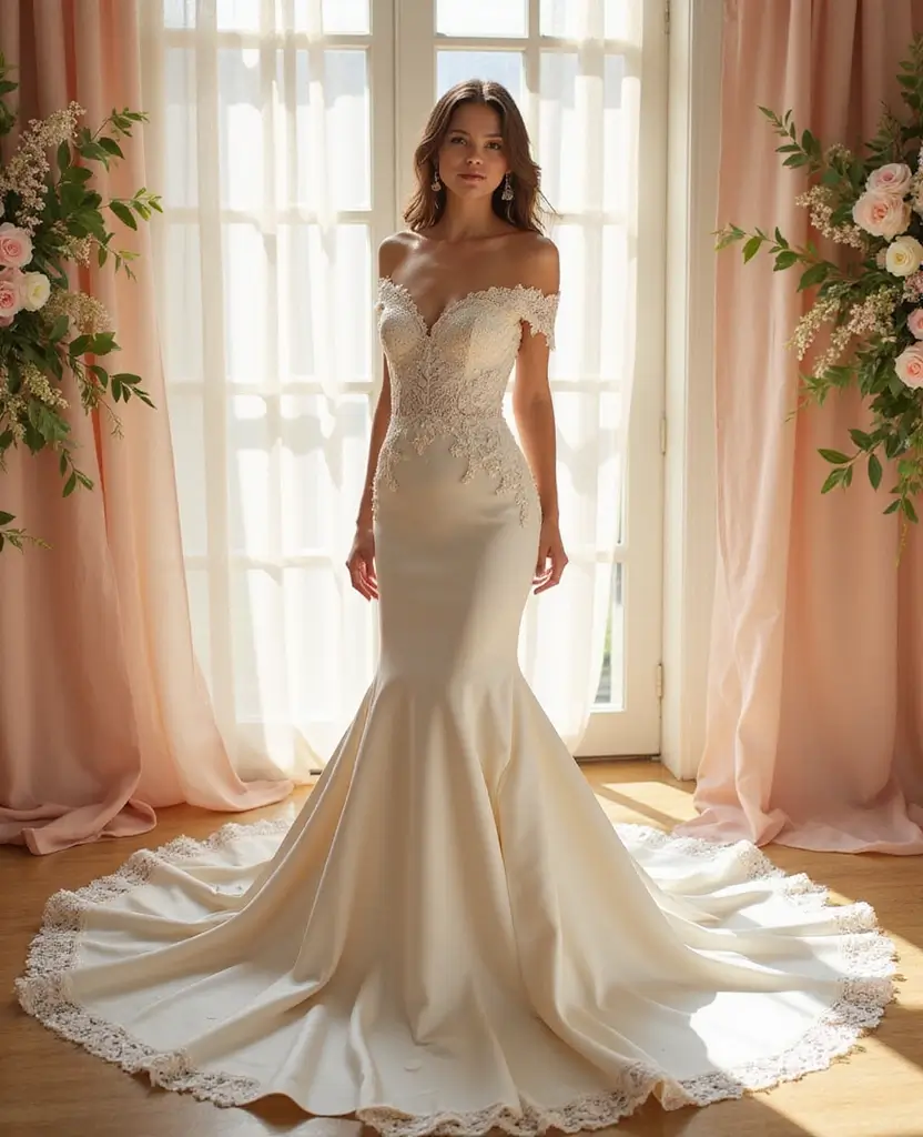 25 Mermaid Wedding Dresses for Glamorous Brides - 5. Stunning Off-the-Shoulder Styles