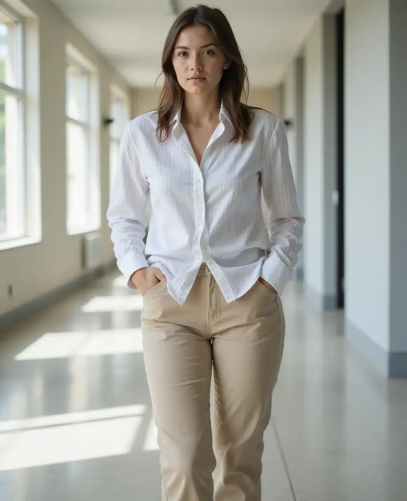 25 School Dress Code Outfit Ideas That Still Look Cute - 18. Slim-Fit Chino Pants with a Button-Up Shirt