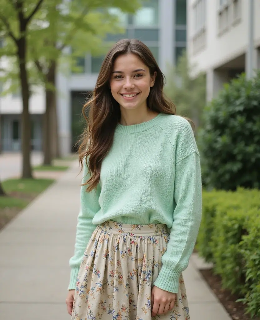 25 School Dress Code Outfit Ideas That Still Look Cute - 9. Sustainable Knit Sweater with Pleated Skirt