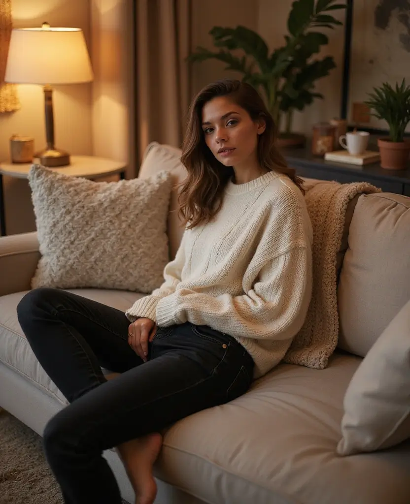 25 Sustainable Black Denim Outfit Ideas for Every Season - 20. Cozy Night In