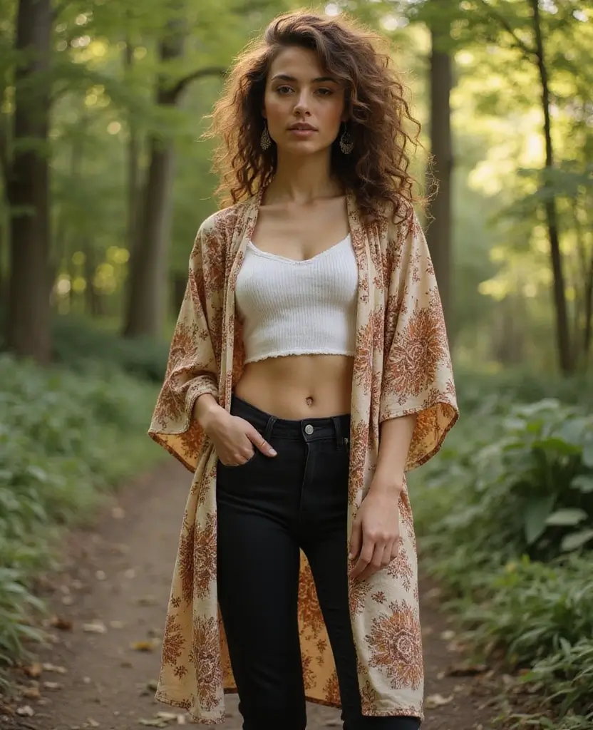 25 Sustainable Black Denim Outfit Ideas for Every Season - 9. Bohemian Touch with Flowy Pieces
