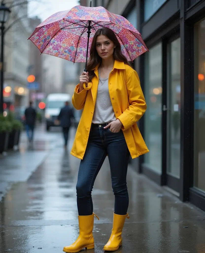 25 Winter Outfit Ideas for Every Taste - 10. Vibrant Rain Accessories