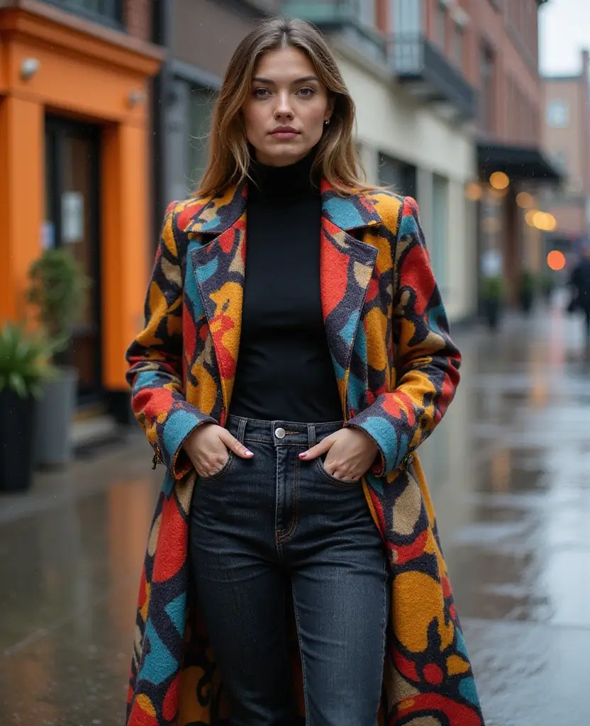 25 Winter Outfit Ideas for Every Taste - 25. Bold Patterns with Layered Outerwear
